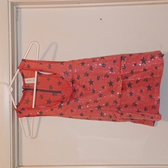 No Boundaries Tops - No Boundaries Sleeveless Tank Shiny Sequin Red With Stars - Size Small